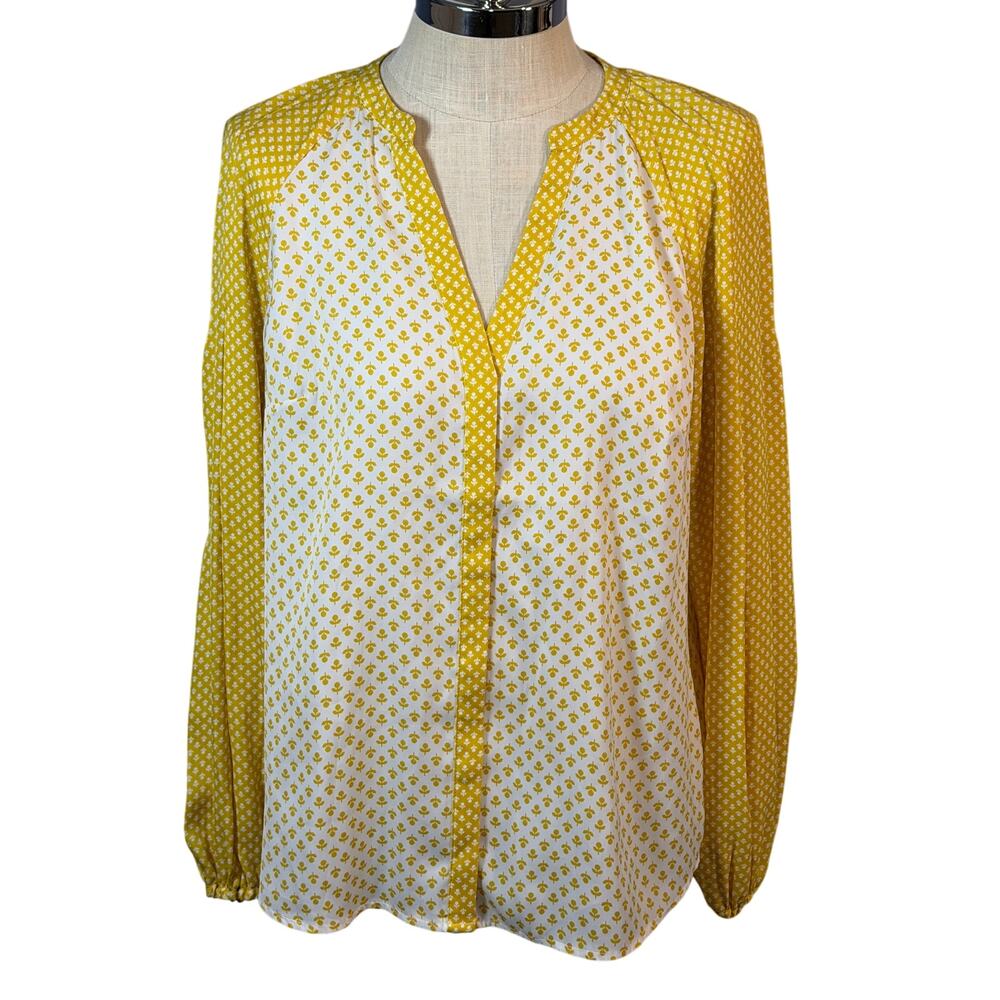 Boden Womens Yellow White Floral Long Sleeve Bouse Size 12